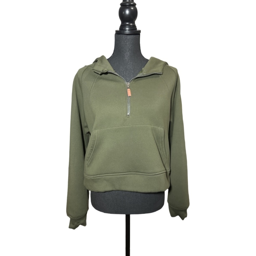 LasLuLu Green Scuba Cropped Quarter-Zip Hoodie Size Medium Cozy Soft